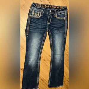 Rock Revival Easy Boot Meri Dark Blue Denim Jeans with Contrast Stitching